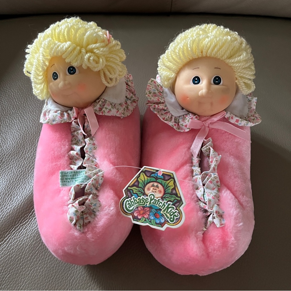 New CABBAGE PATCH KIDS BLOND HEAD GIRL DOLL SLIPPERS Vintage 1984 sz 11-12 pink